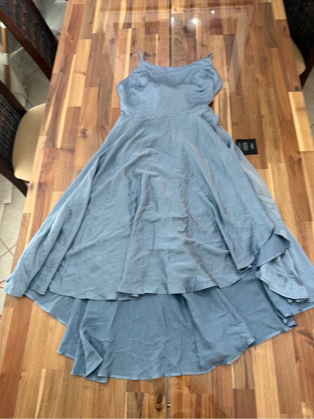 NWT Plus Sx 2XL Satin Slate Gray Spaghetti Strap Tiered High-Low Maxi Dress